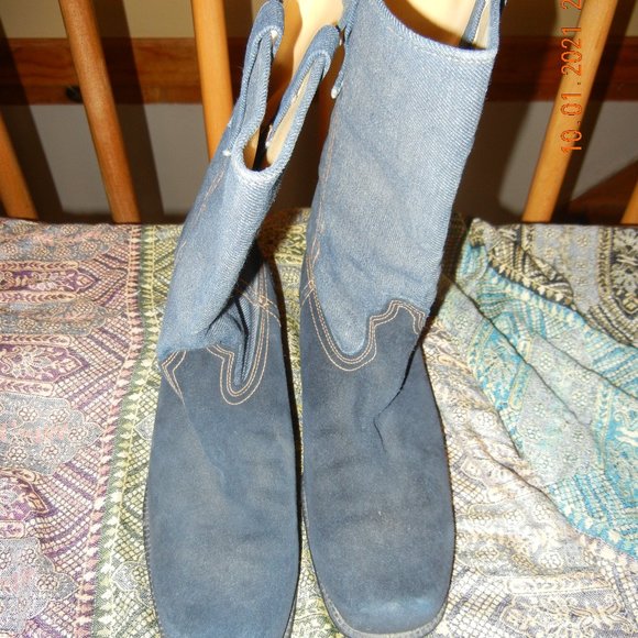 Vintage Western Boho Chic Hippie Suede & Denim Boots sz 8D(wmbt9) main image 7